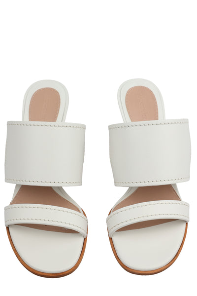 ALEXANDER MCQUEEN N.13 LEATHER SLIDE SANDALS WITH WOODEN HEEL IN WHITE