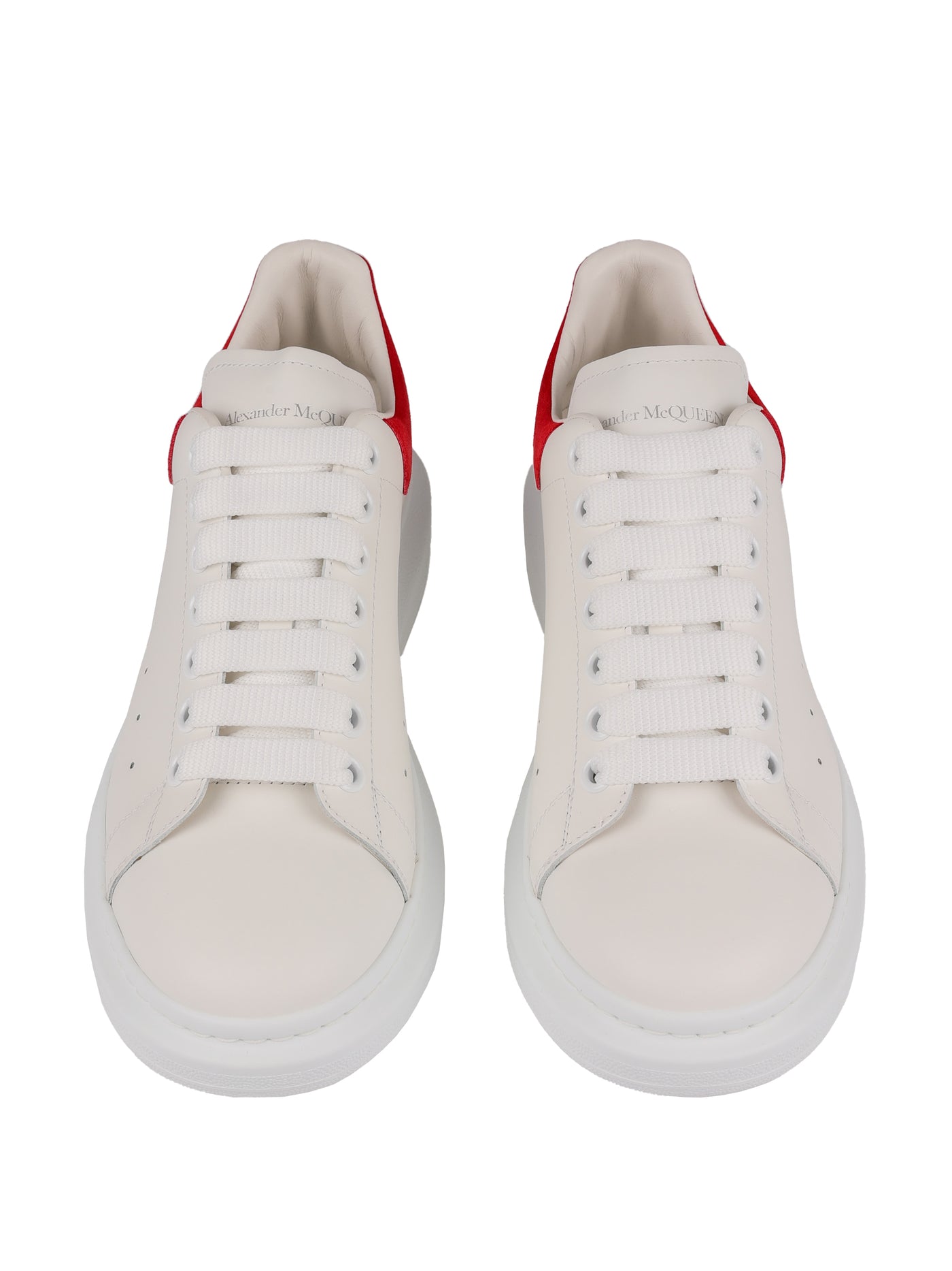 ALEXANDER MCQUEEN LARRY LEATHER SNEAKERS IN WHITE/LUST RED