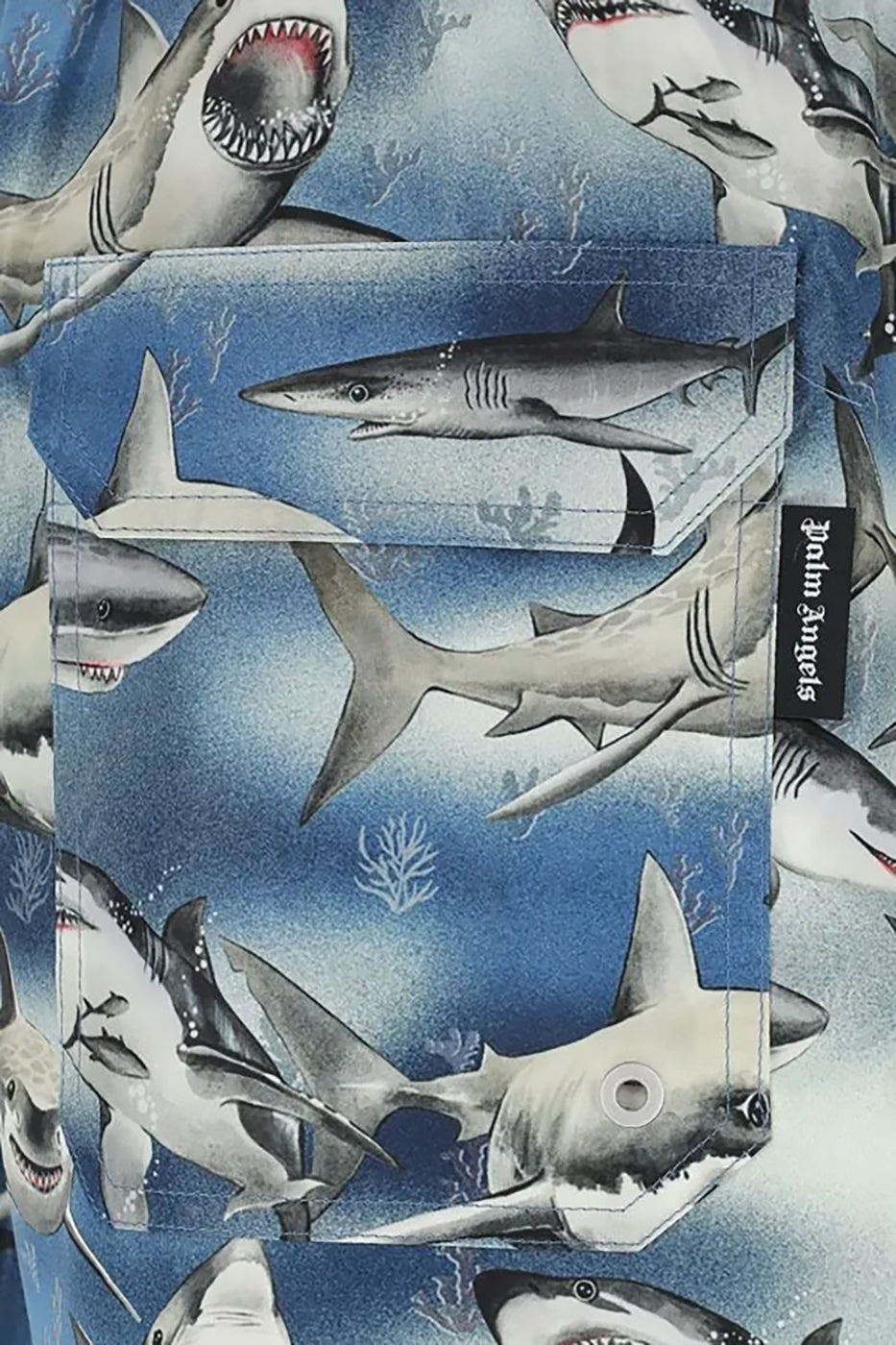 PALM ANGELS SHARK PRINT BLUE SWIM BOXERS 