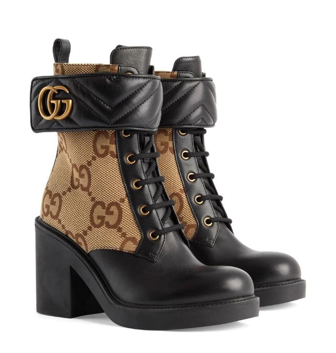 GUCCI MONOGRAM PANELLED ANKLE BOOTS