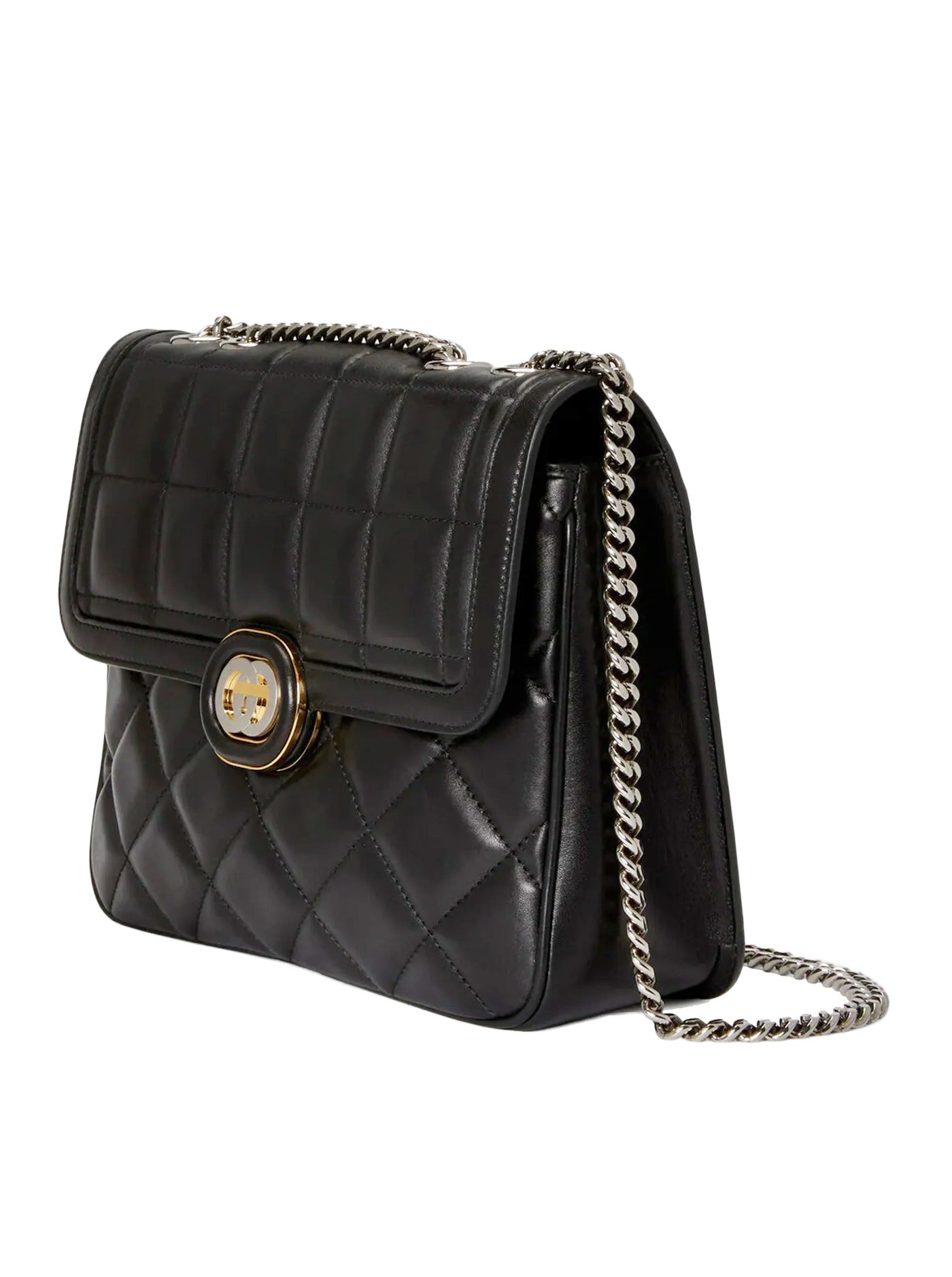 GUCCI DECO SHOULDER BAG IN BLACK QUILTED LEATHER